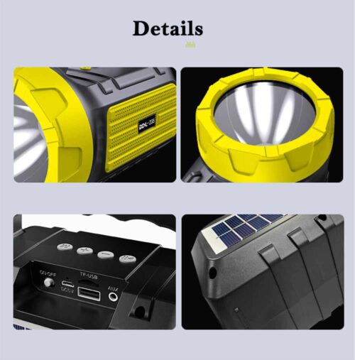 Solarna Ručna Baterijska Lampa Sa Bluetooth Zvučnikom